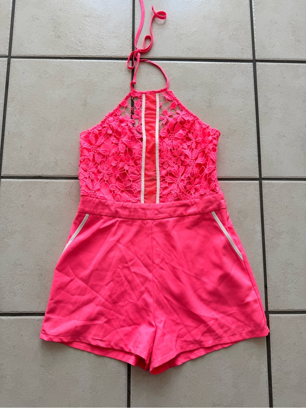 Women’s ' Hot Pink Lace Halter Romper